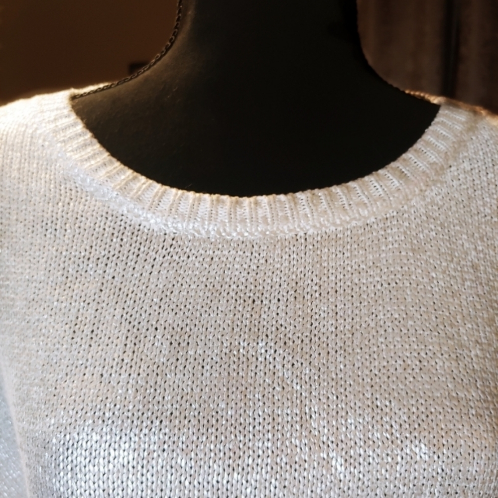 REMAIN shiny shimmering beige white sweater size small